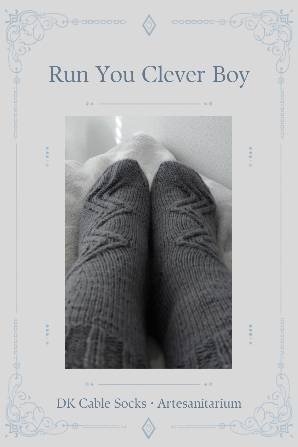 Run You Clever Boy DK cable socks knitting pattern by Artesanitarium – Pinterest pin