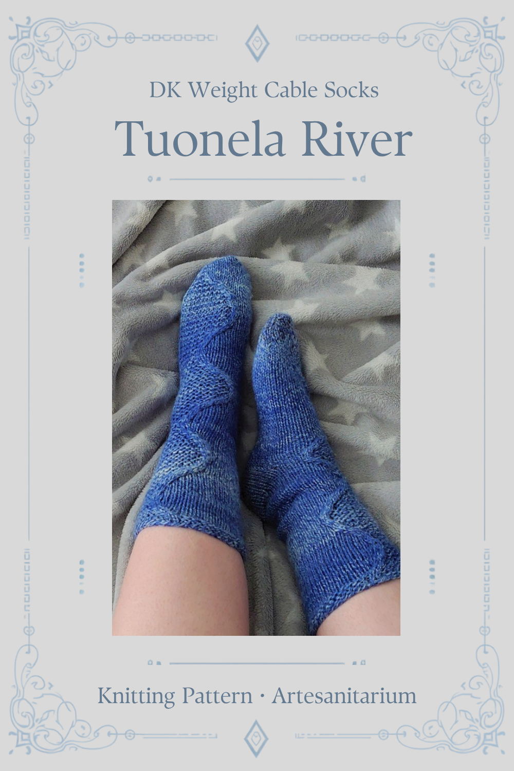 Tuonela River – cable sock knitting pattern, DK weight