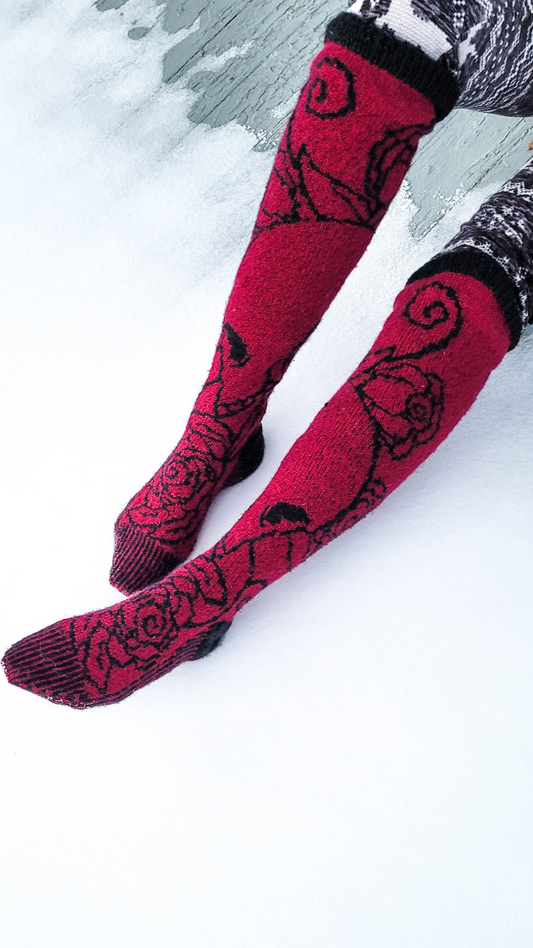Pushing Roses - Knee High Stockings - Knitting Pattern