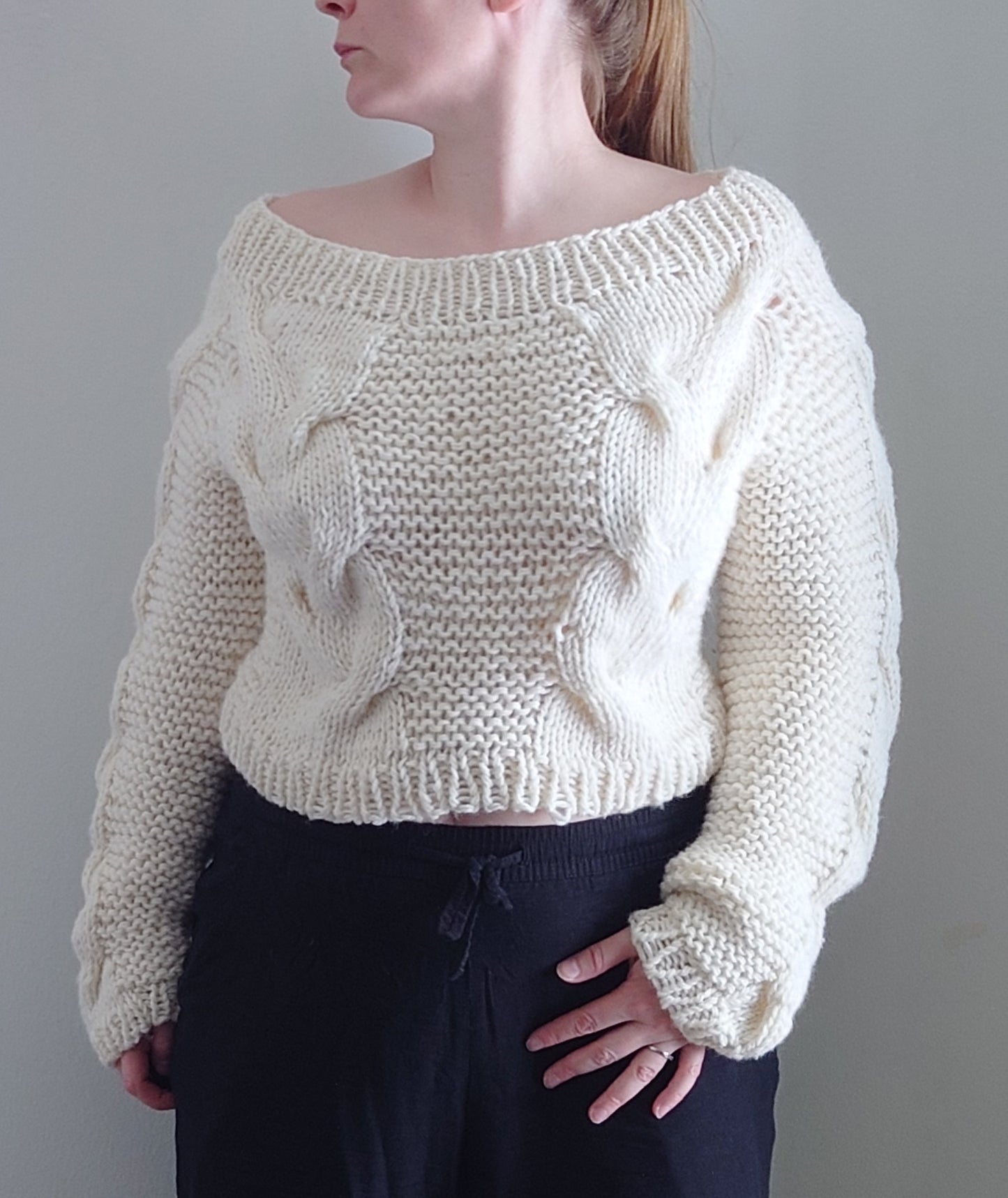 Liquid Shadows - Cropped Chunky Cable Sweater Knitting Pattern