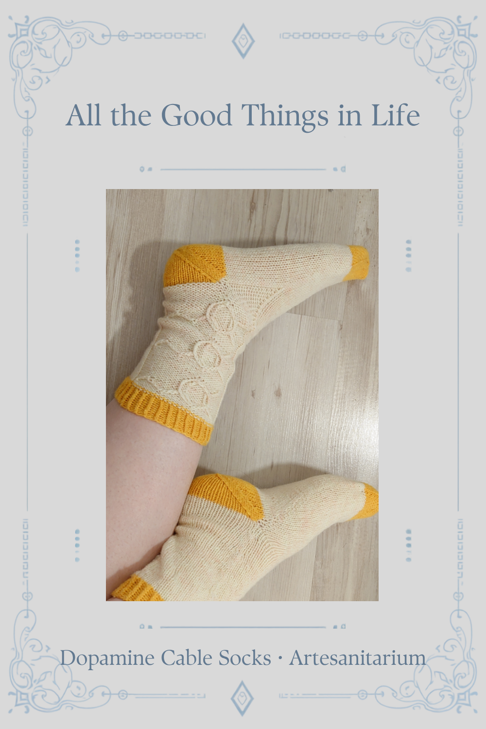 All the Good Things in Life dopamine cable socks knitting pattern by Artesanitarium – Pinterest pin