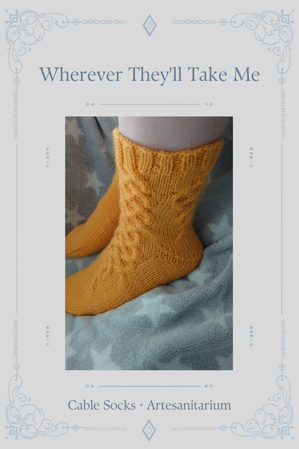 Wherever They'll Take Me cable socks knitting pattern by Artesanitarium – Pinterest pin