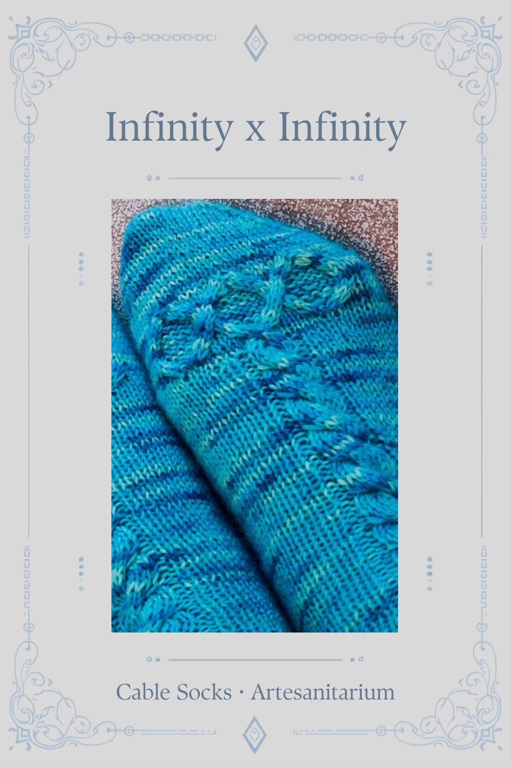 Infinity x Infinity cable socks knitting pattern by Artesanitarium – Pinterest pin