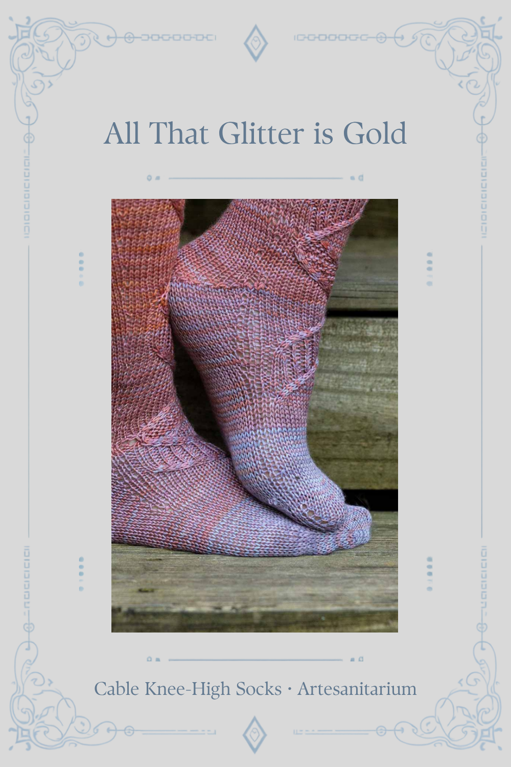 All That Glitter is Gold cable knee-high socks knitting pattern by Artesanitarium – Pinterest pin