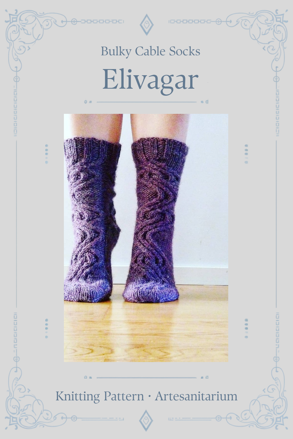 Elivagar bulky cable socks knitting pattern by Artesanitarium – Pinterest pin