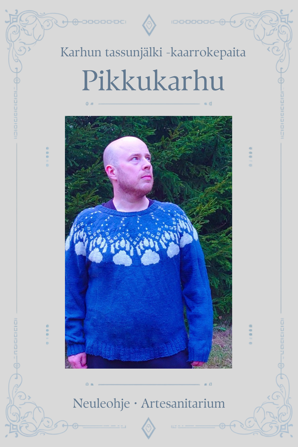 Pikkukarhu – karhun tassunjälki -kaarrokepaidan neuleohje, Artesanitarium – Pinterest-pinni