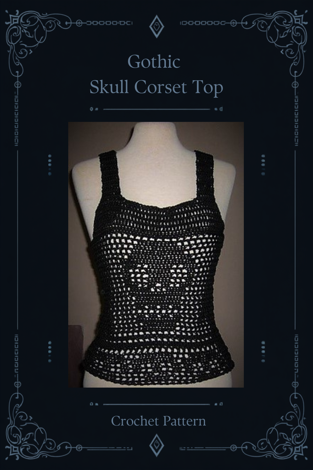 Skull Corset Top Crochet Pattern – Gothic Halloween Costume, XS–XXL