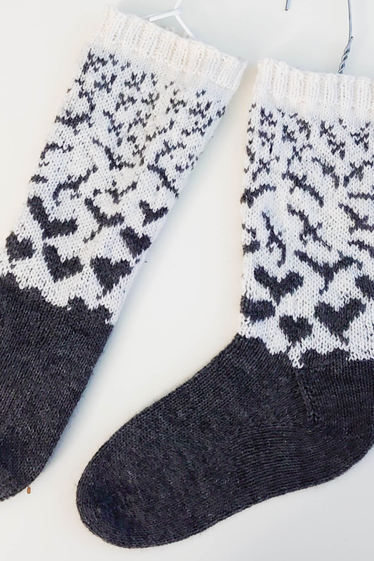 Flock of Hearts - Ravens and Hearts Stranded Knitting Sock Pattern